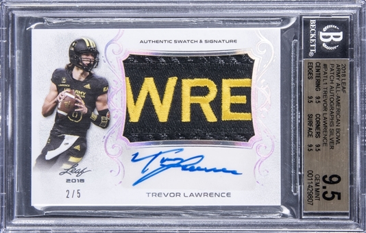 2018 Leaf Army All-American Bowl Patch Autographs Silver Trevor Lawrence Signed Jersey Patch Rookie Card (#02/05) - BGS GEM MINT 9.5